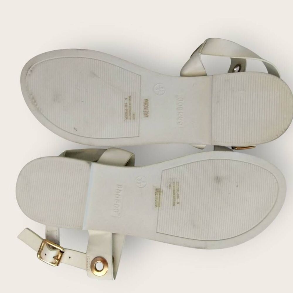 Bamboo Womens Sandals Sz 9 White Gold Accents One Strap Adjustable Casual Beachy - Picture 5 of 8